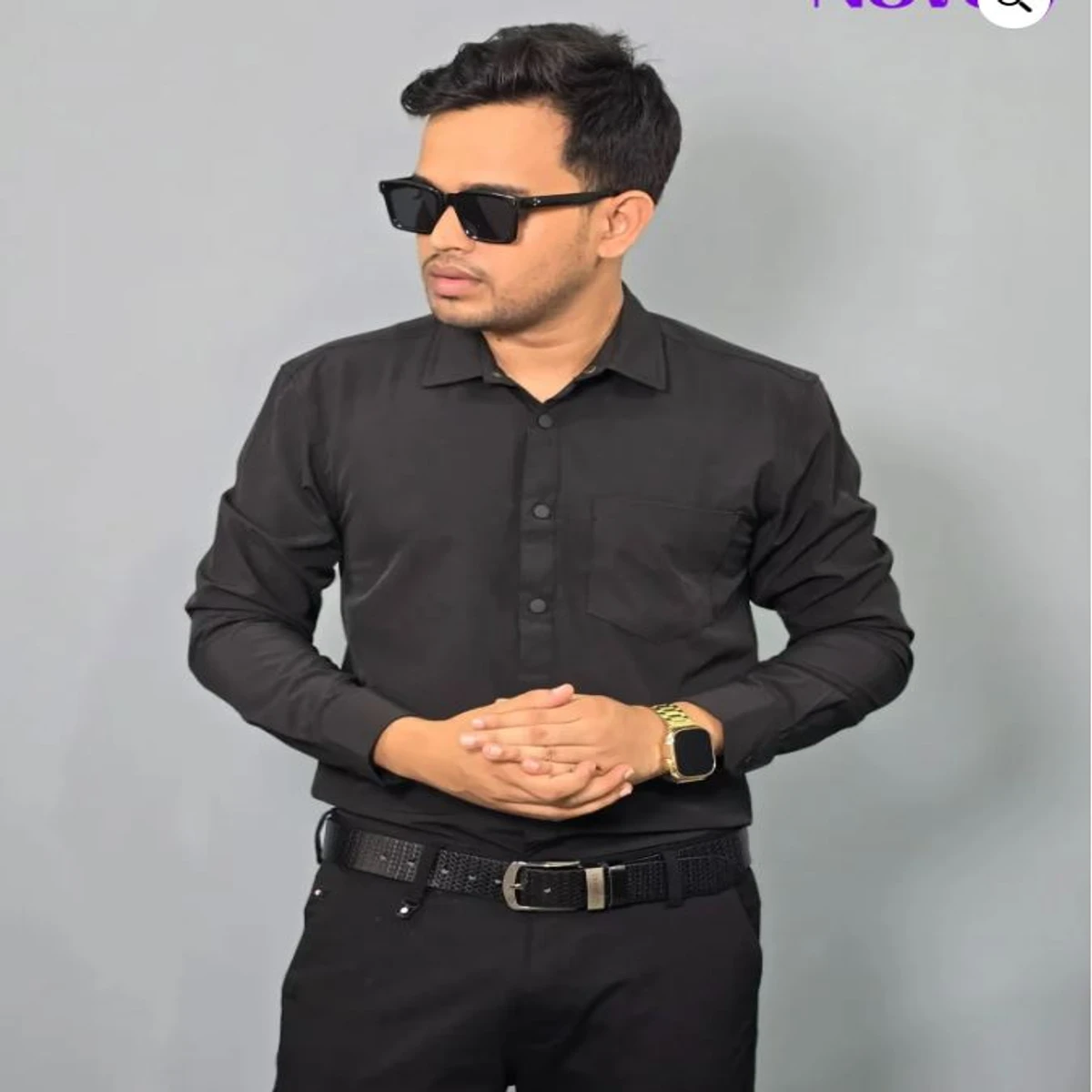 2X Full Sleeve Formal Shirt – Black And Off white