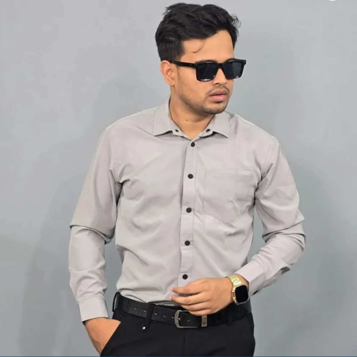 2X Full Sleeve Formal Shirt – Black And Off white - Image 3