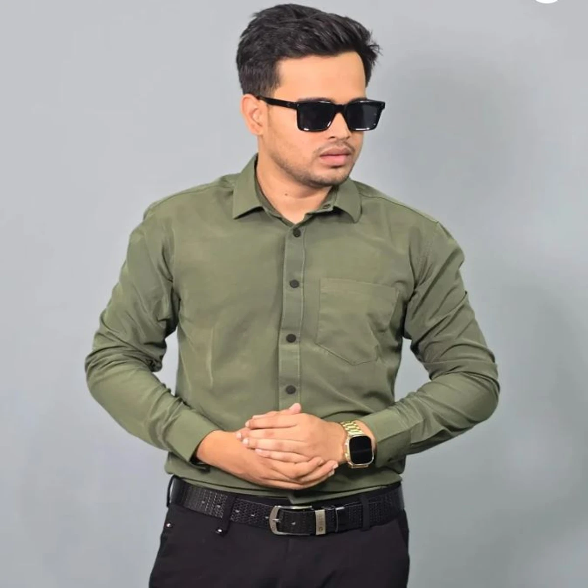 3pcs Super Combo Full Sleeve Formal Shirt – Olive, Black, Off white - Image 3