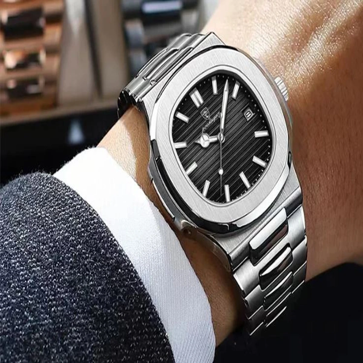 Black Dial Poedagar 613 Luxury Stainless Steel Luminous Watch