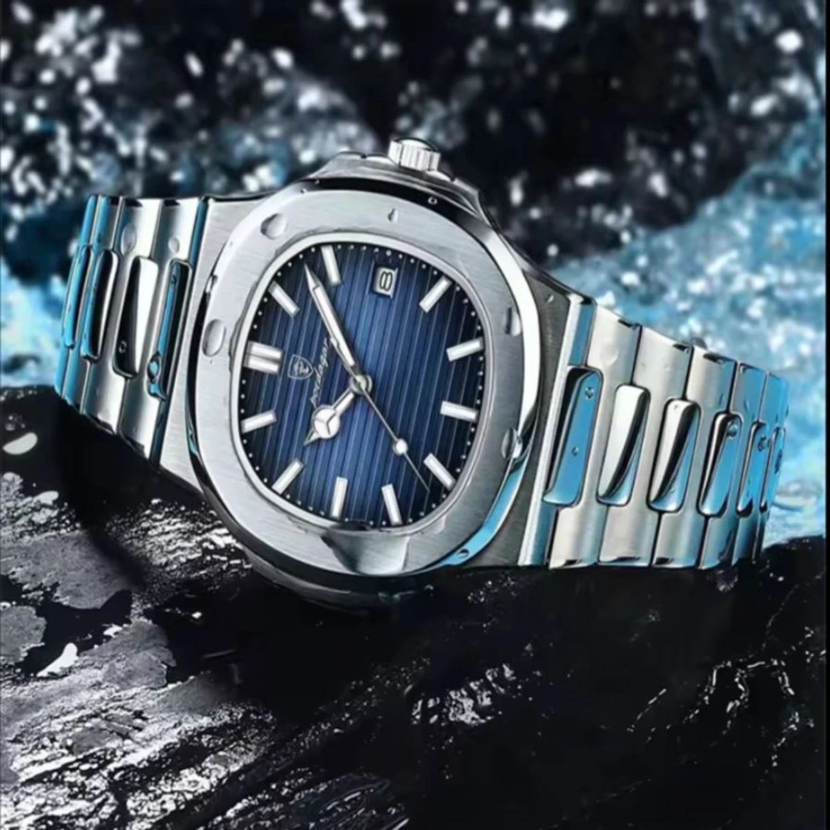 BLUE Dial Poedagar 613 Luxury Stainless Steel Luminous Watch