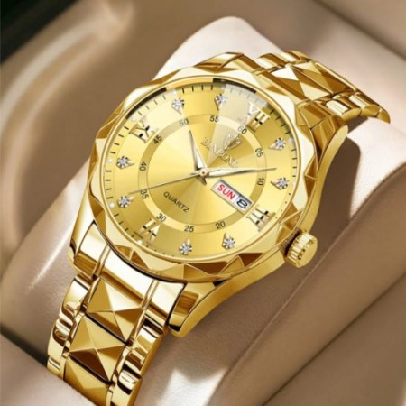 Golden Binbond Diamond Cut Luxury Premium Watch (1year warranty)